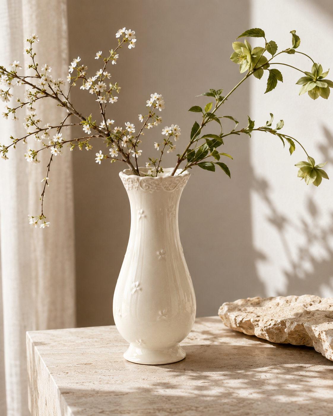 Zara Blossom Vase with stems on a tabletop