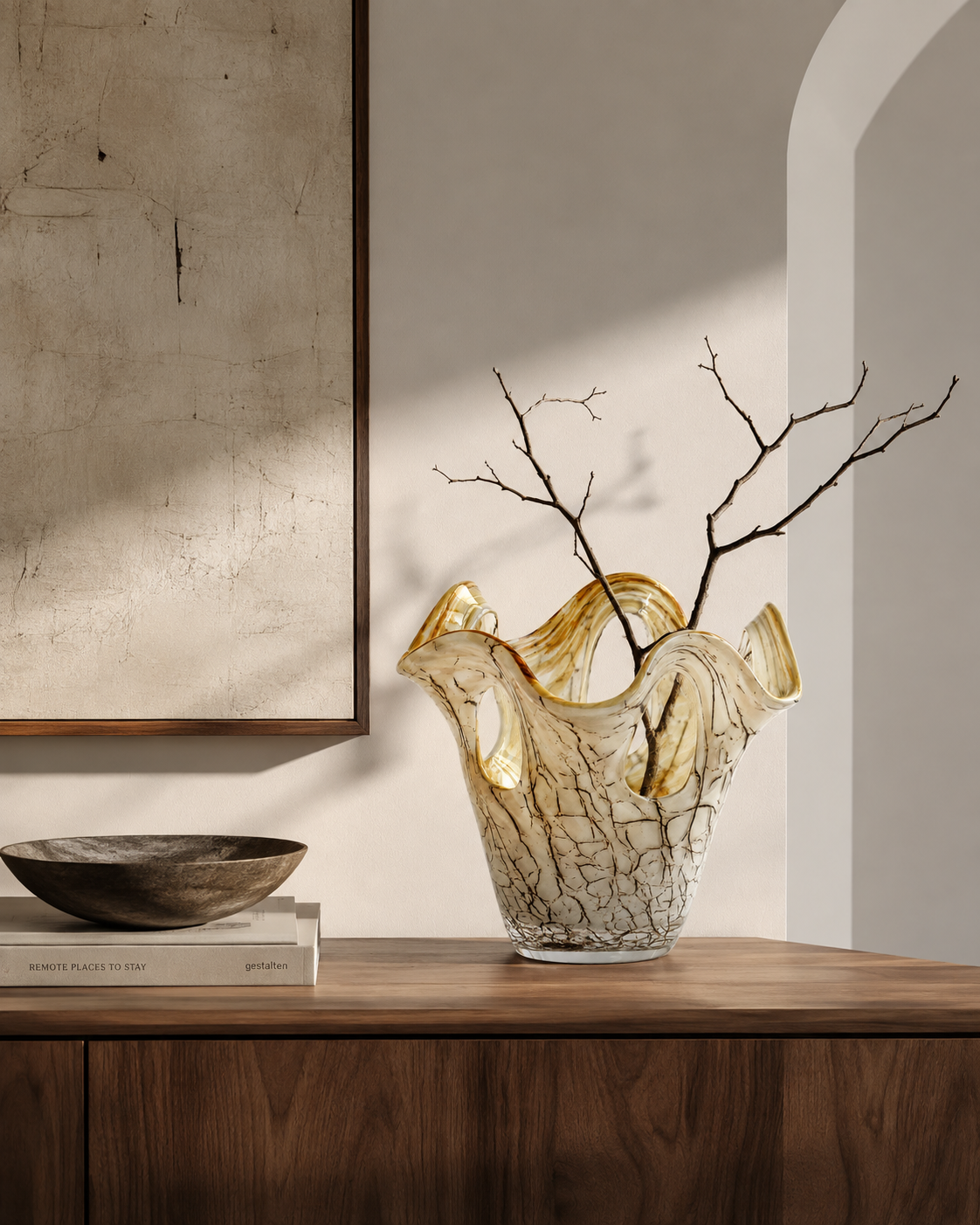 Eden Crest Vase on a console