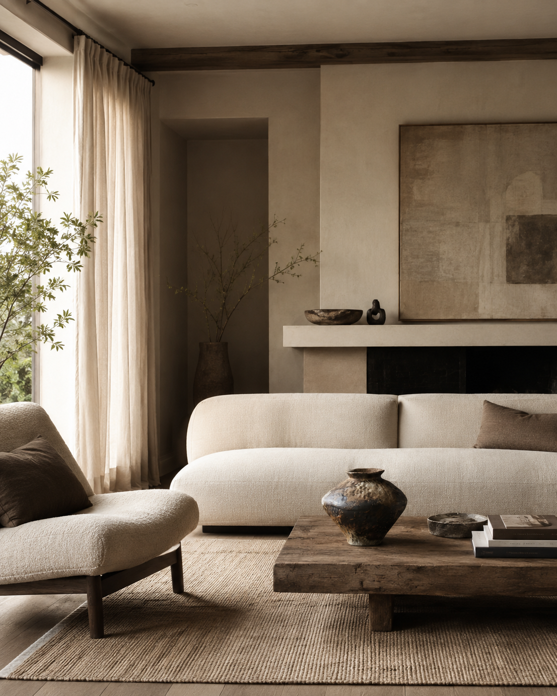 Riva Ember Vase on a coffee table in a living room