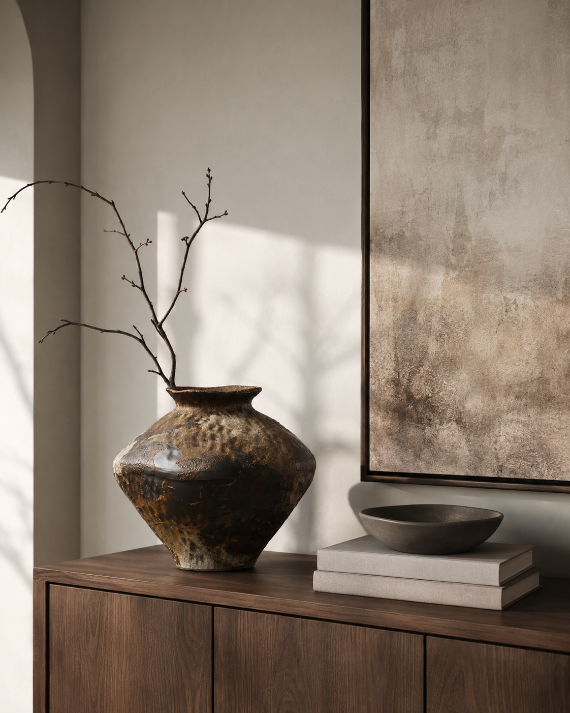 Riva Ember Vase on a console