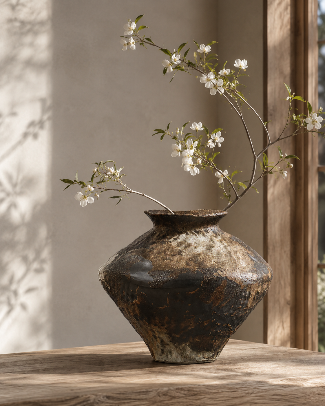 Riva Ember Vase with stems on a tabletop