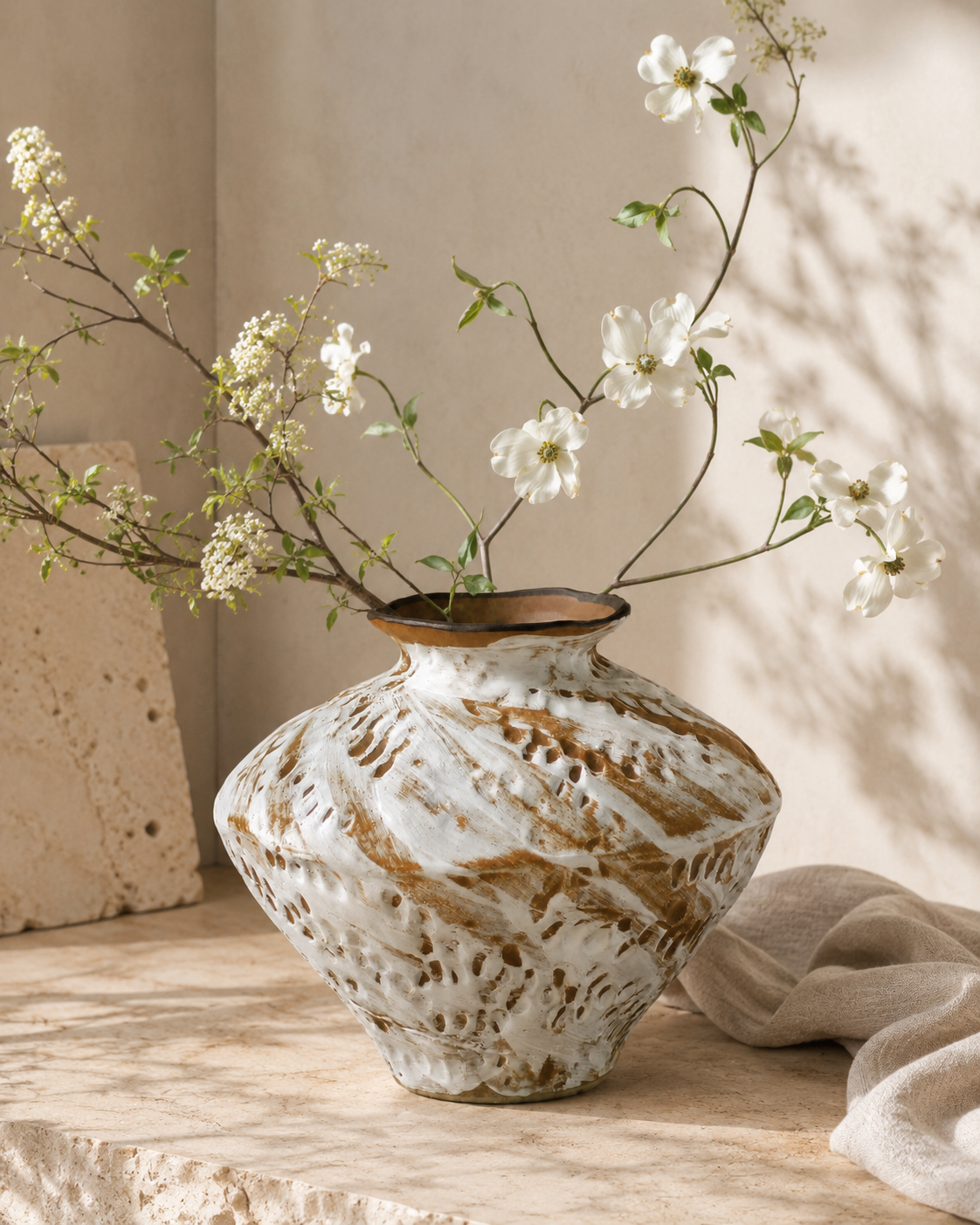 Thea Feather Vase with stems on a tabletop