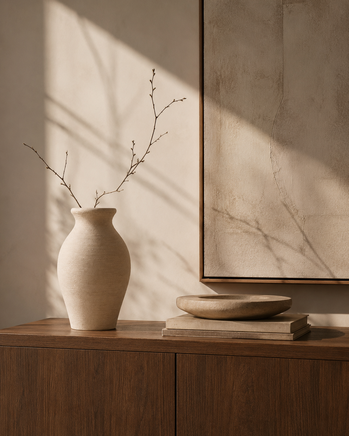 Luna Sand Vase on a console