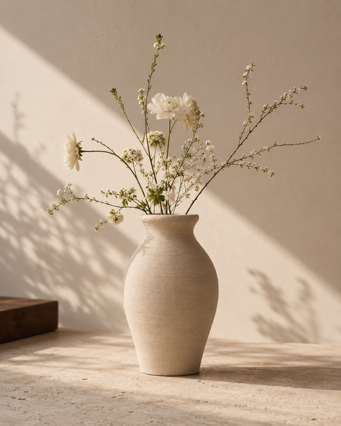 Luna Sand Vase with stems on a tabletop