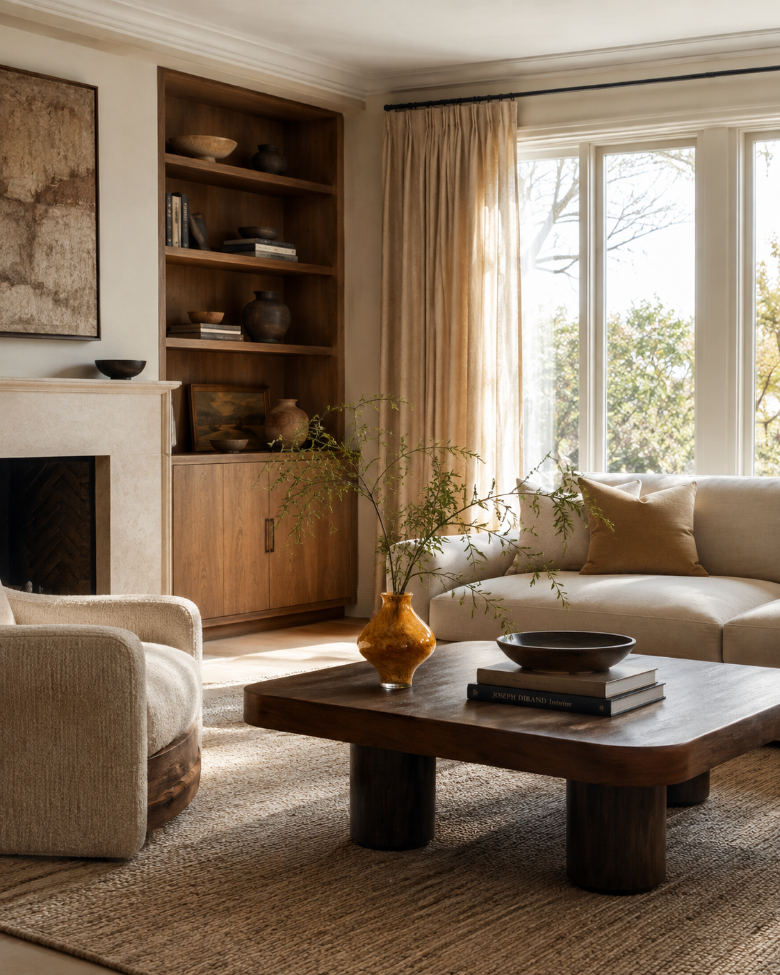 Nela Honey Vase on a coffee table in a living room
