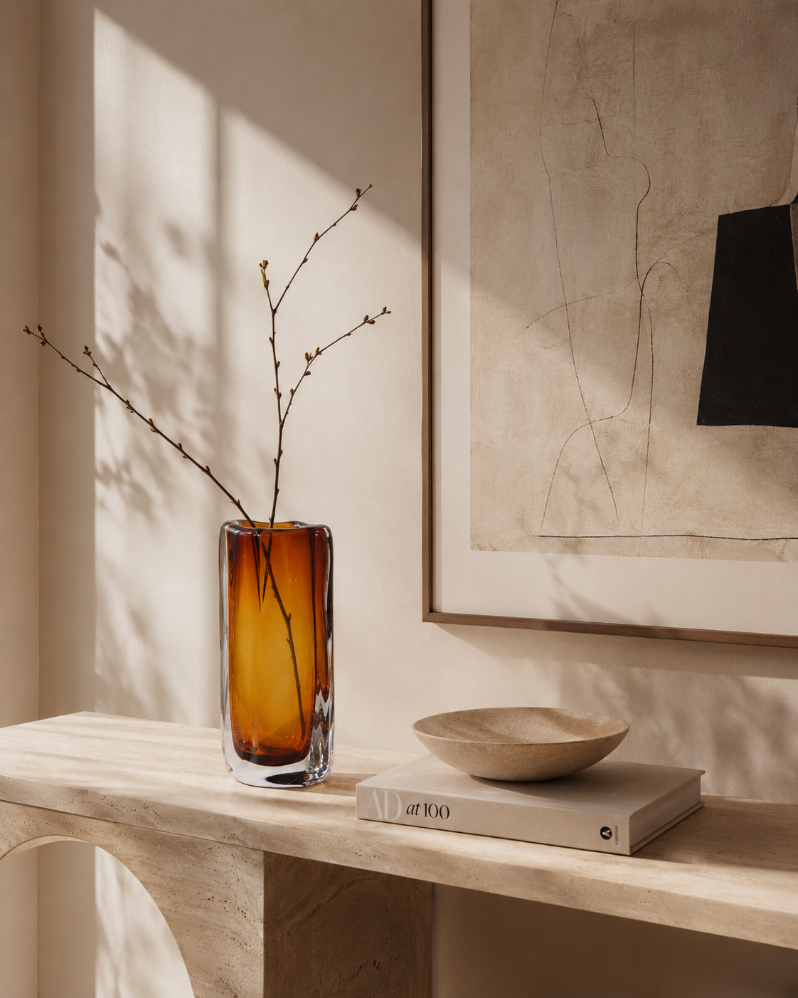 Zara Amber Vase on a console