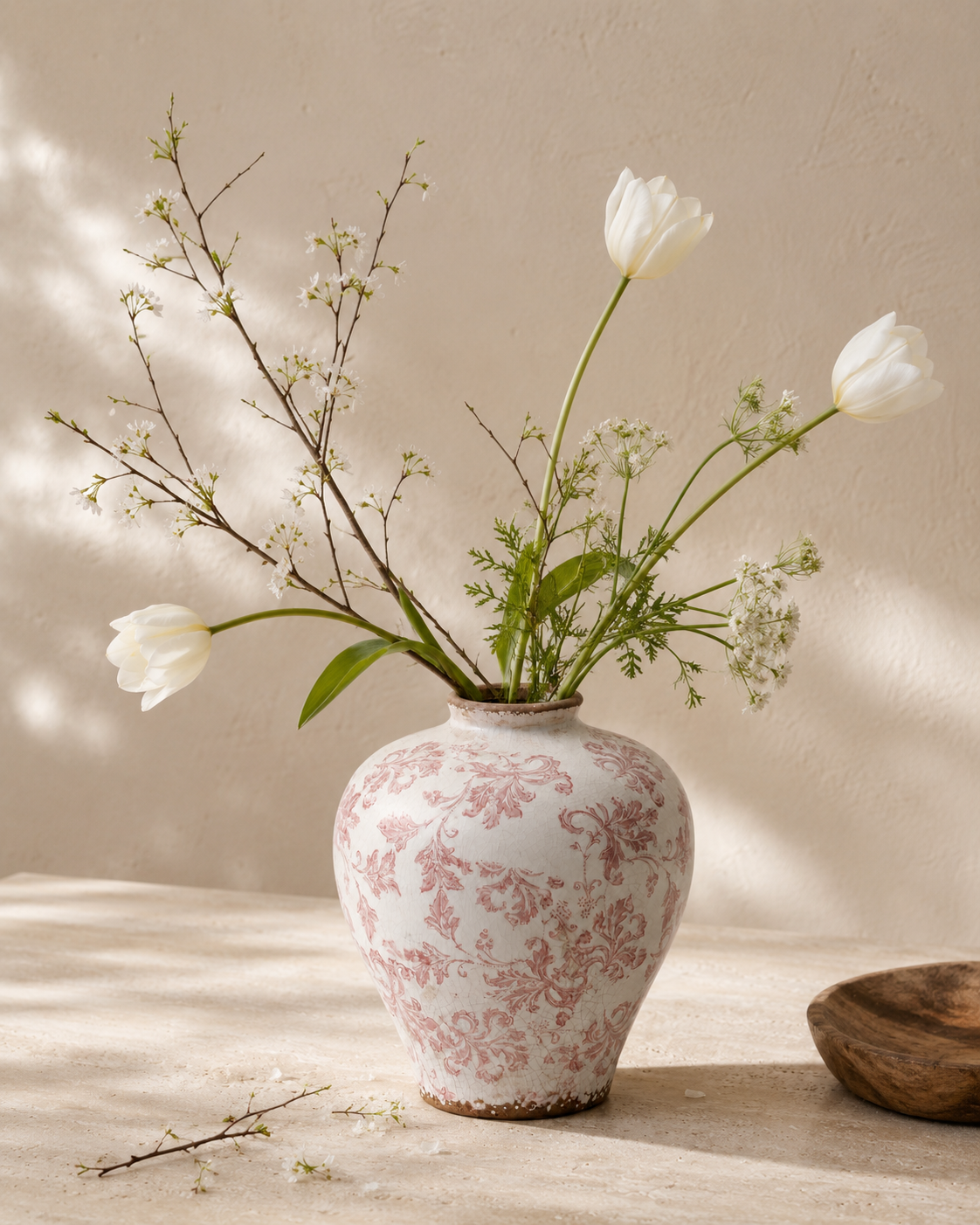 Eden Rose Vase with stems on a tabletop