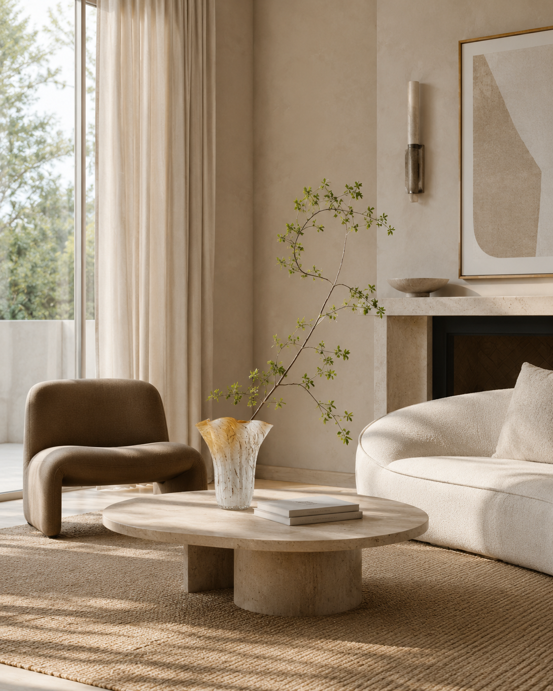 Alea Flare Vase on a coffee table in a living room