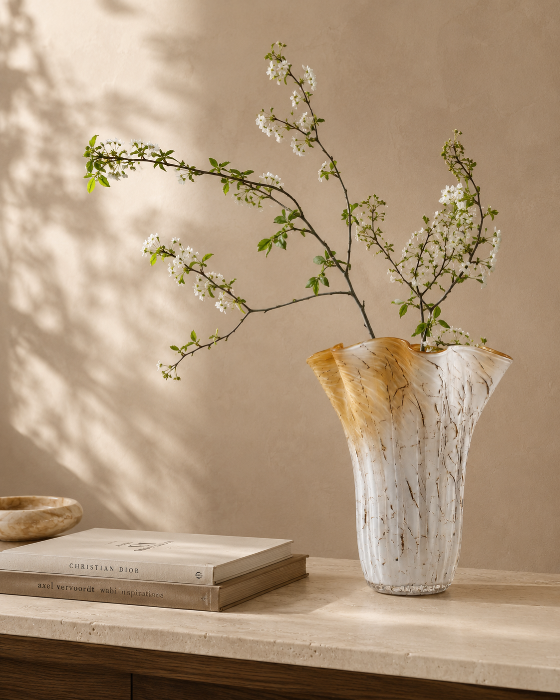 Alea Flare Vase with stems on a tabletop