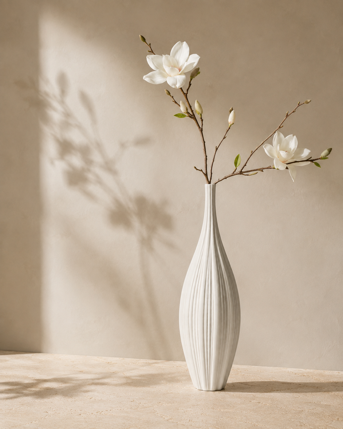 Riva Fluted Vase with branches on a tabletop