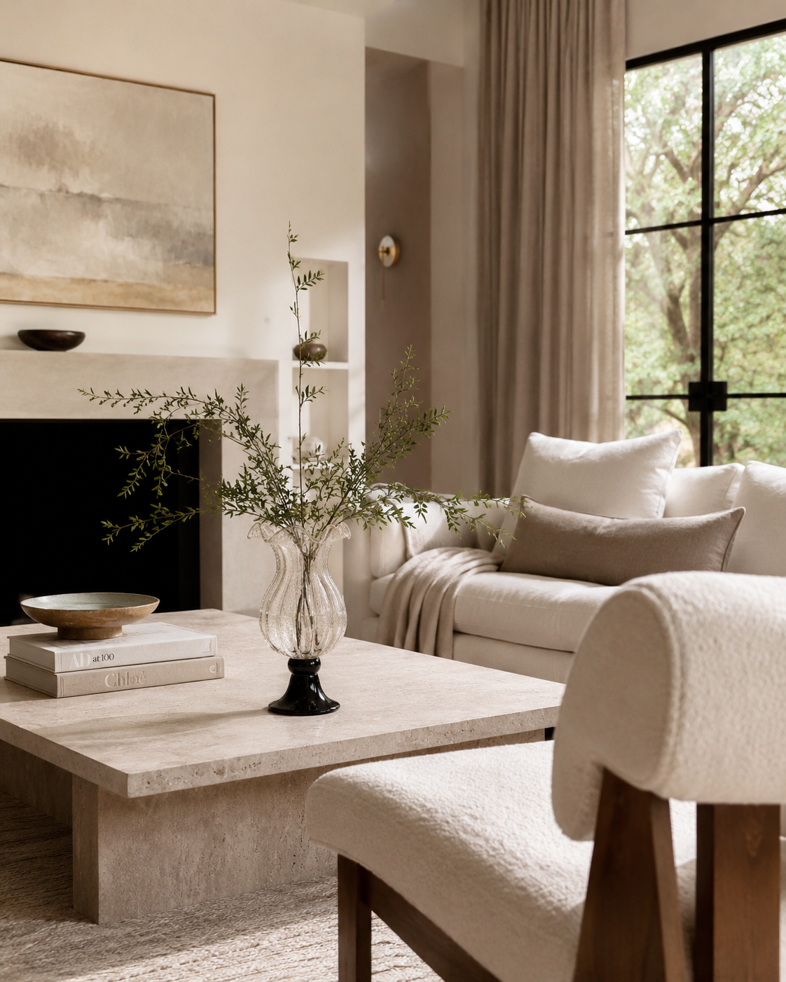 Zara Ruffle Vase on a coffee table in a living room