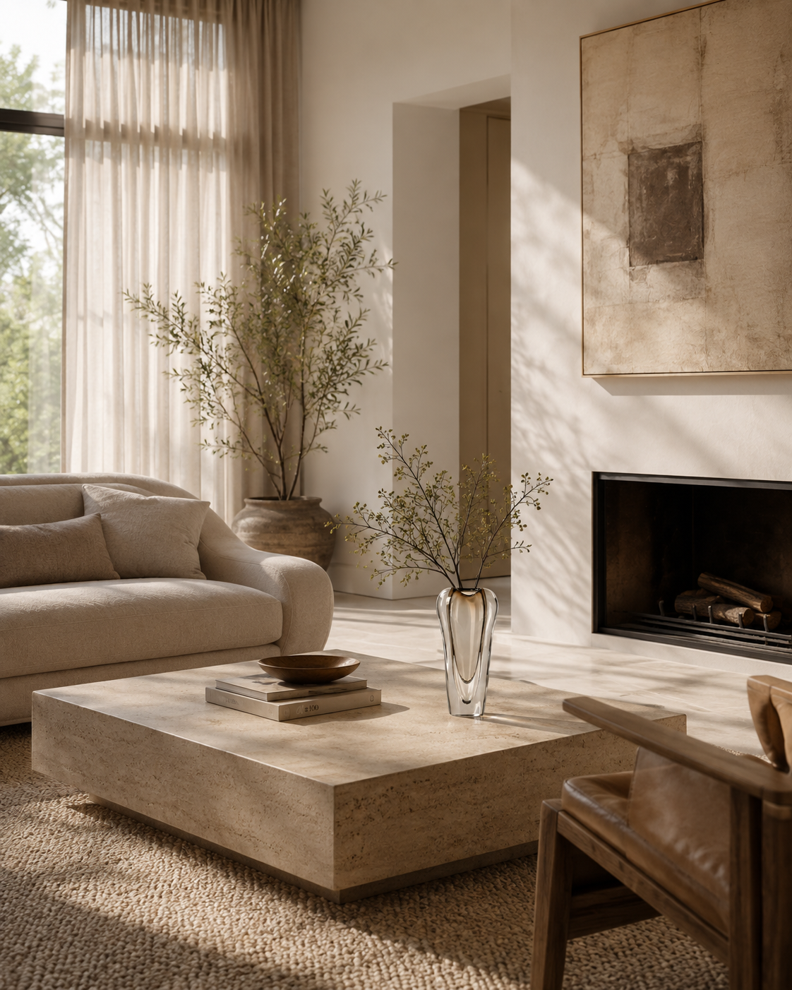 Nela Halo Vase on a coffee table in a living room