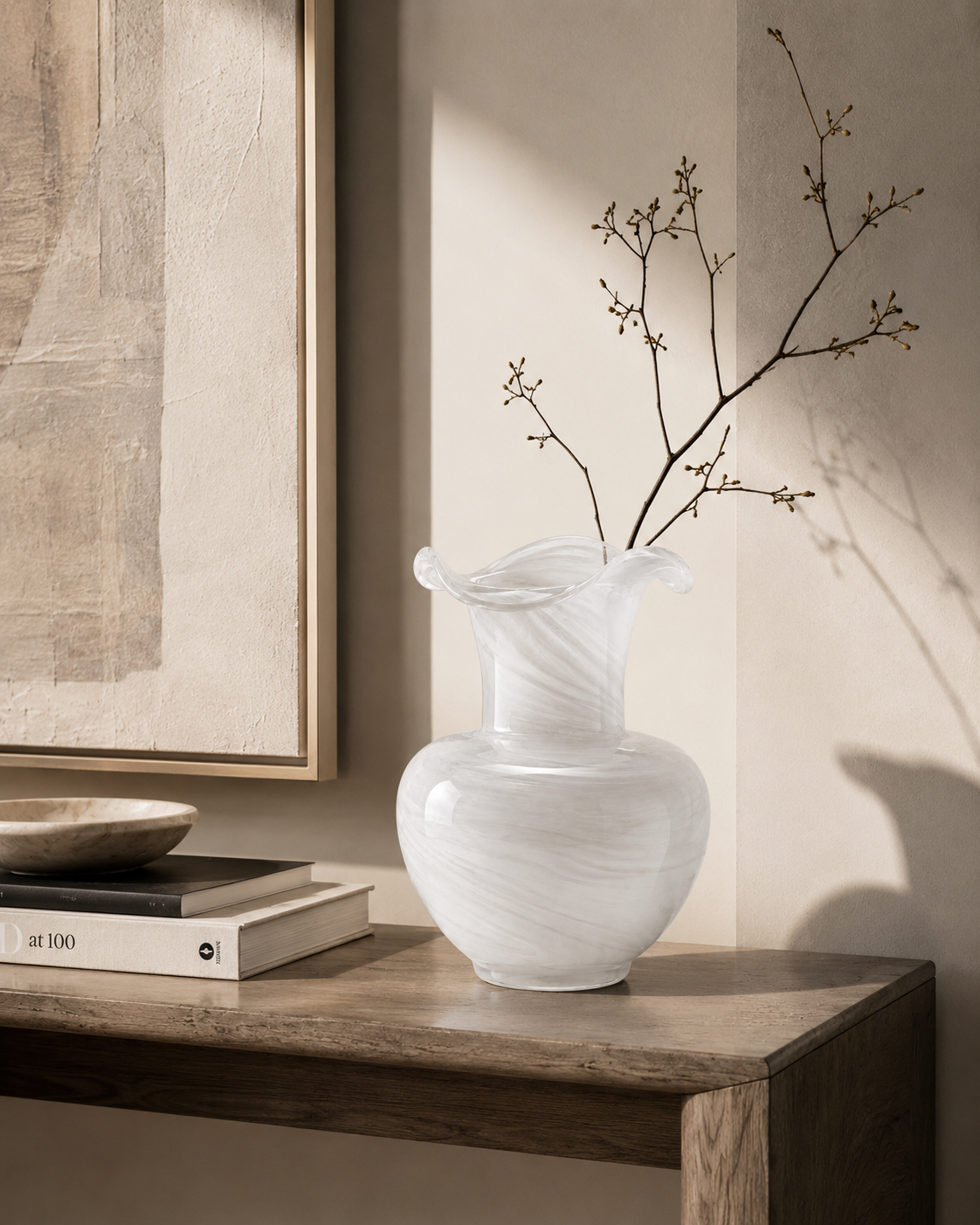 Sora Swirl Vase on a console