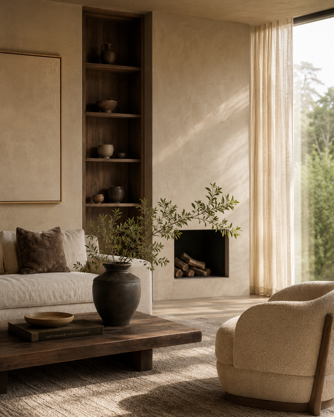 Olia Banded Vase on a coffee table in a living room