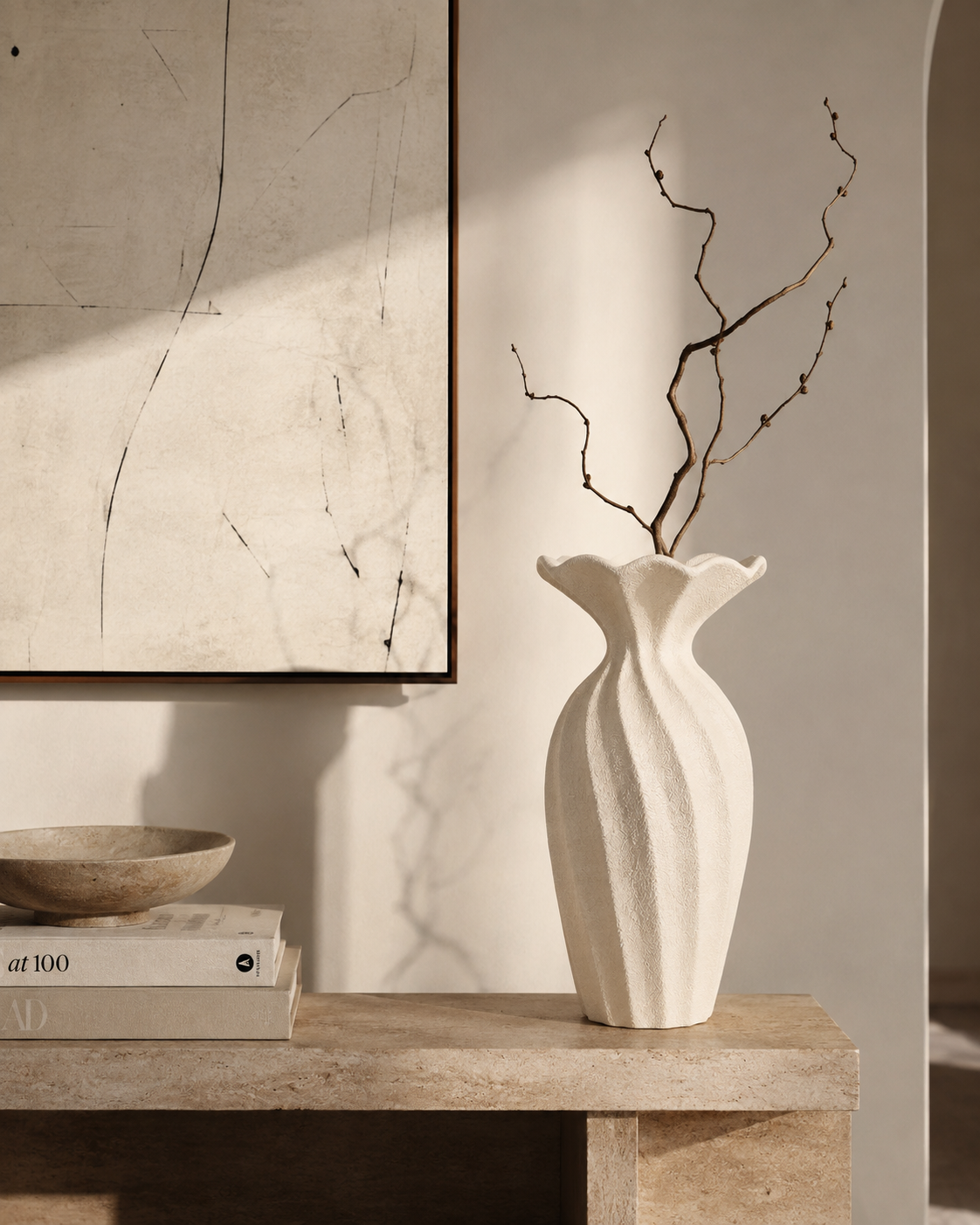 Thea Twist Vase on a console