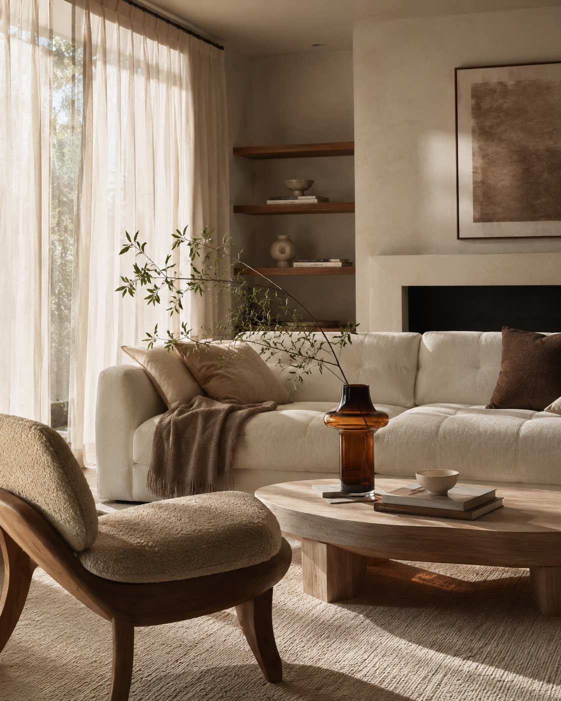 Luna Collar Vase on a coffee table in a living room