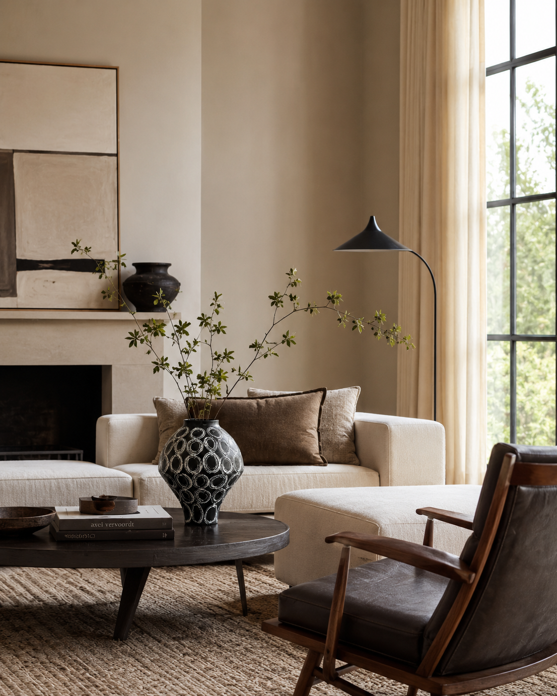 Sora Circle Vase on a coffee table in a living room