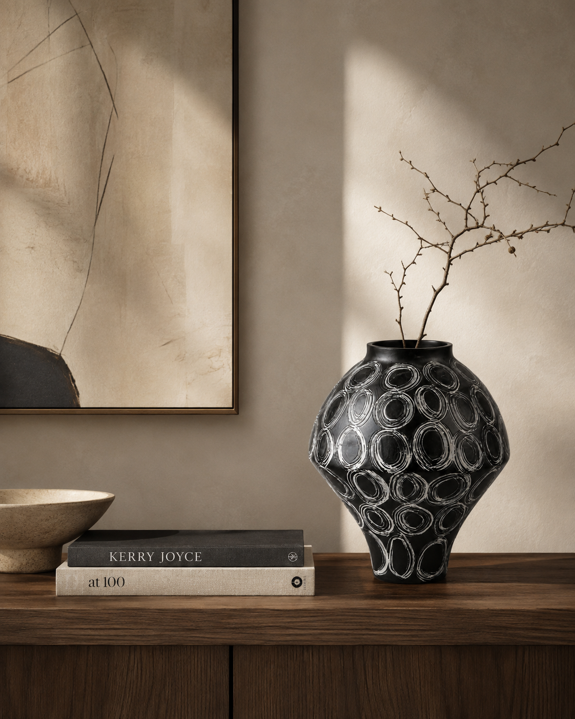 Sora Circle Vase on a console