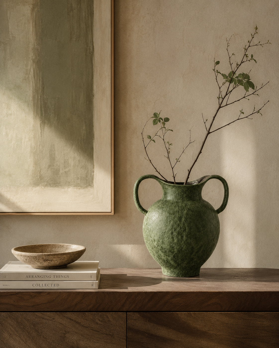 Olia Olive Vase on a console