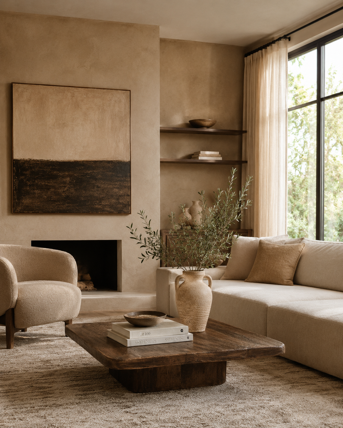 Mina Amphora Vase on a coffee table in a living room