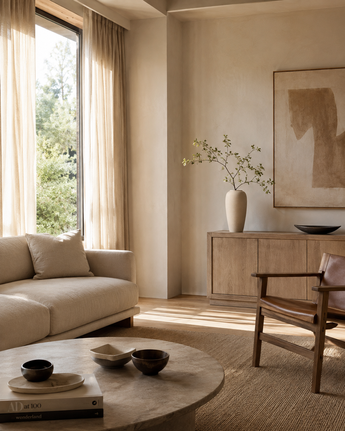 Riva Ridged Vase on a coffee table in a living room