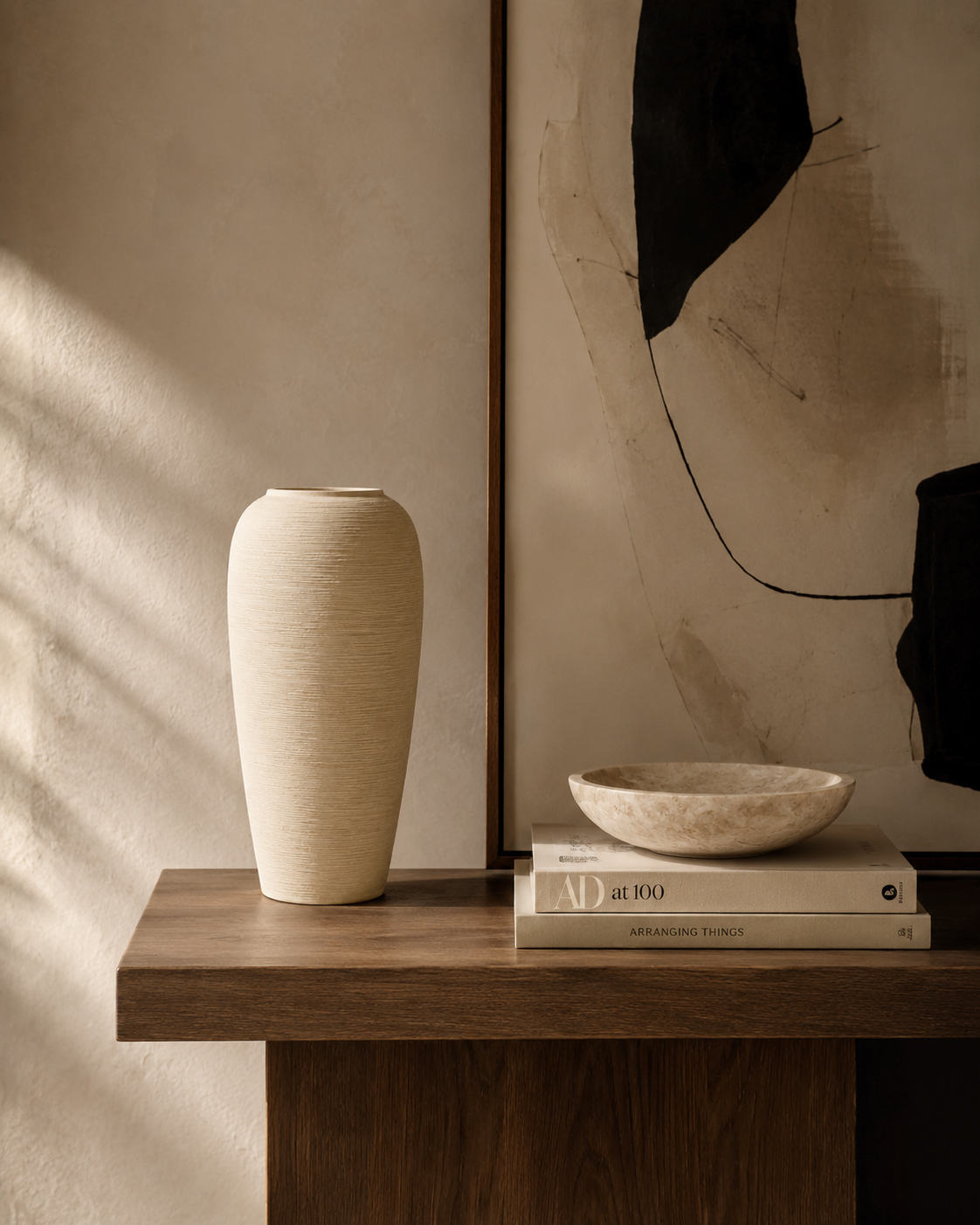 Riva Ridged Vase on a console