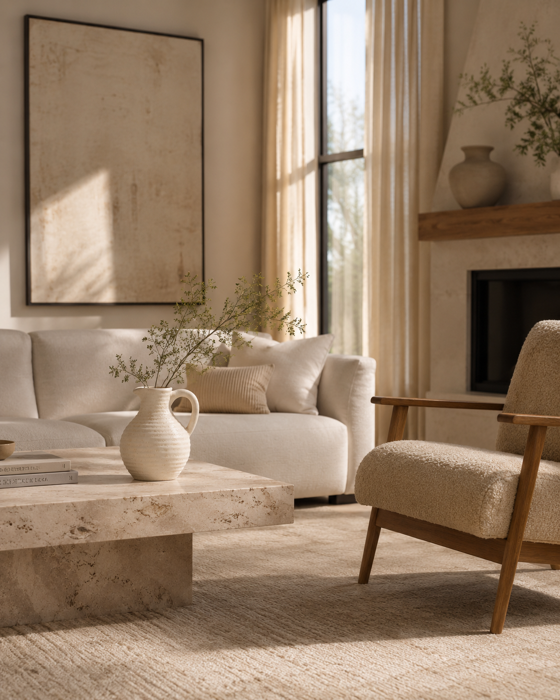 Alea Pitcher Vase on a coffee table in a living room