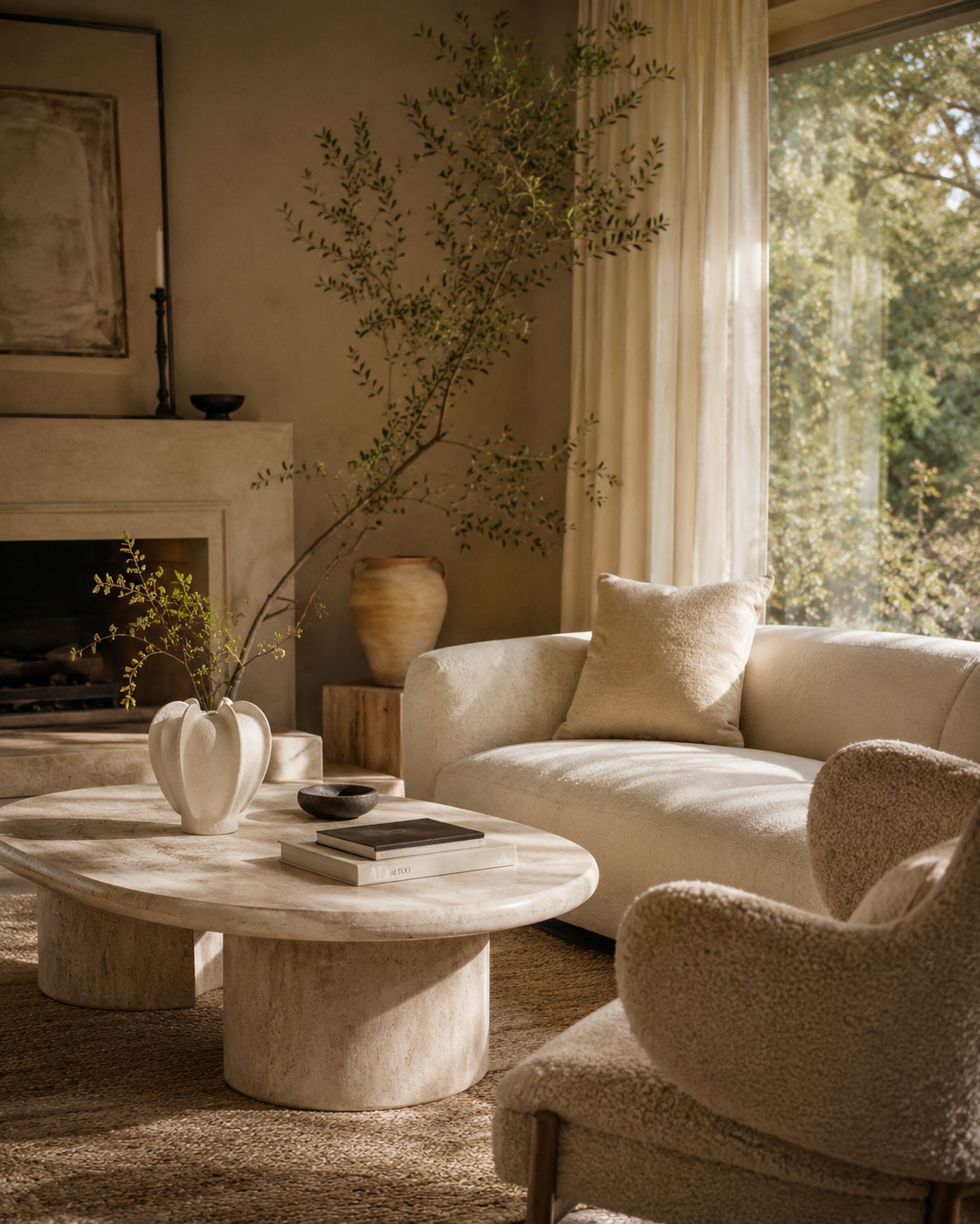 Thea Petal Vase on a coffee table in a living room