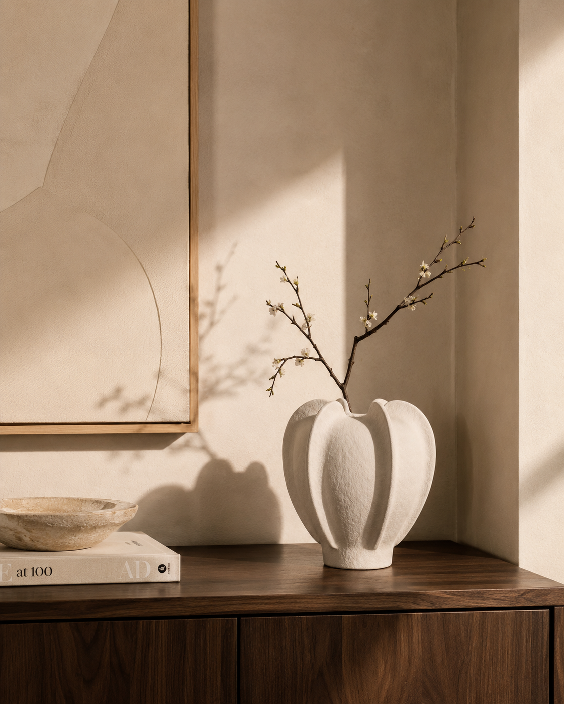 Thea Petal Vase on a console