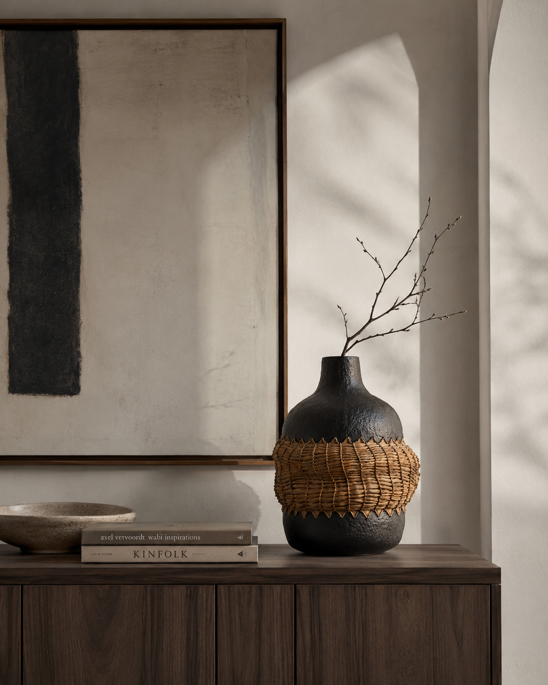Luna Woven Vase on a console