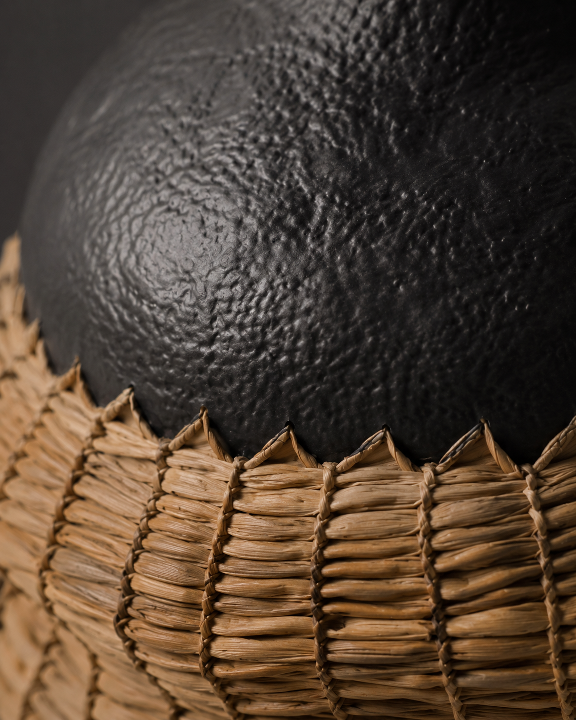 Luna Woven Vase close-up showing broad tan band with a woven texture