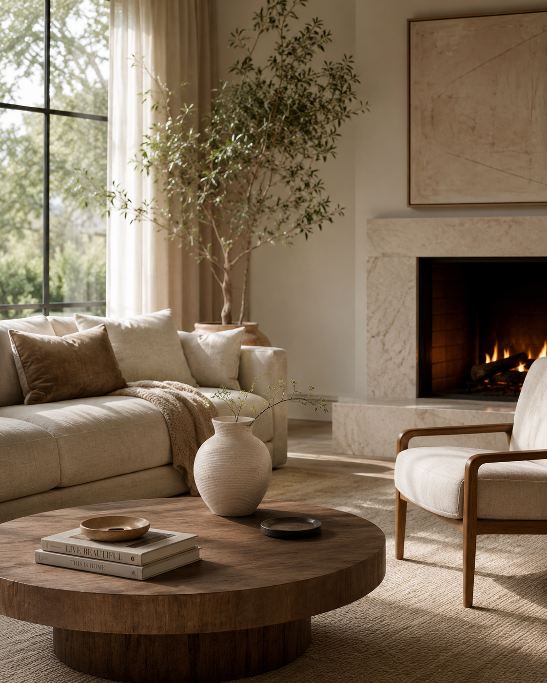 Sora Dune Vase on a coffee table in a living room
