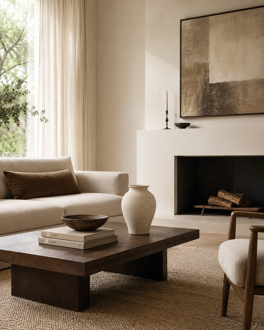 Olia Contour Vase on a coffee table in a living room