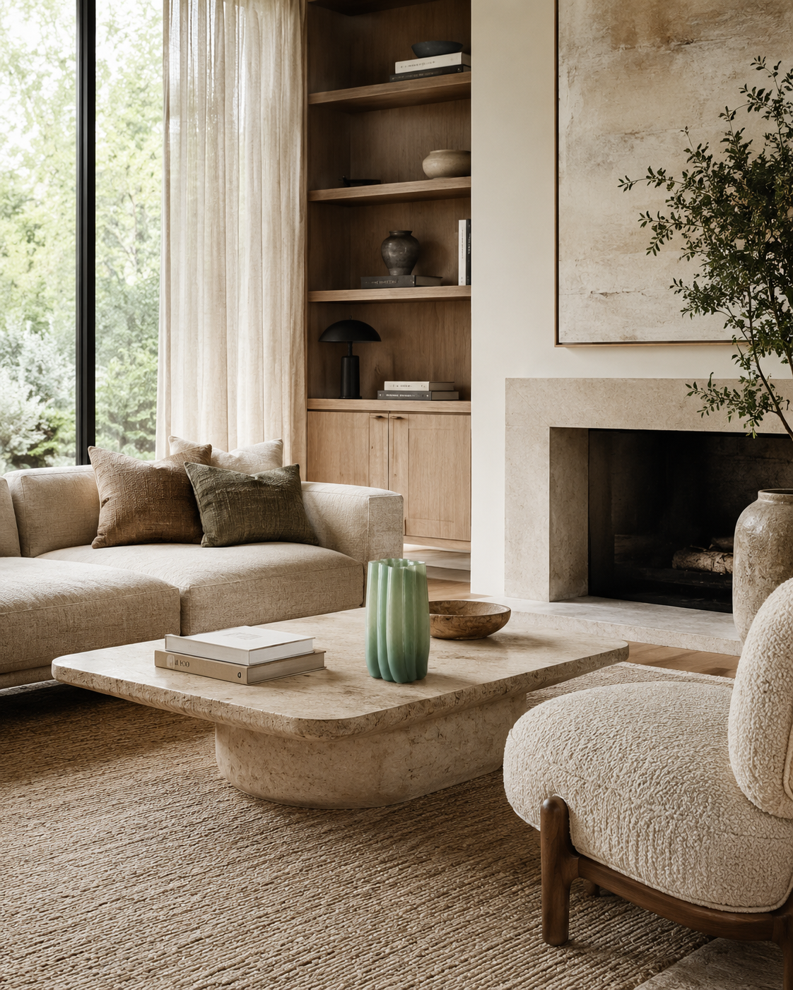 Mina Reed Vase on a coffee table in a living room