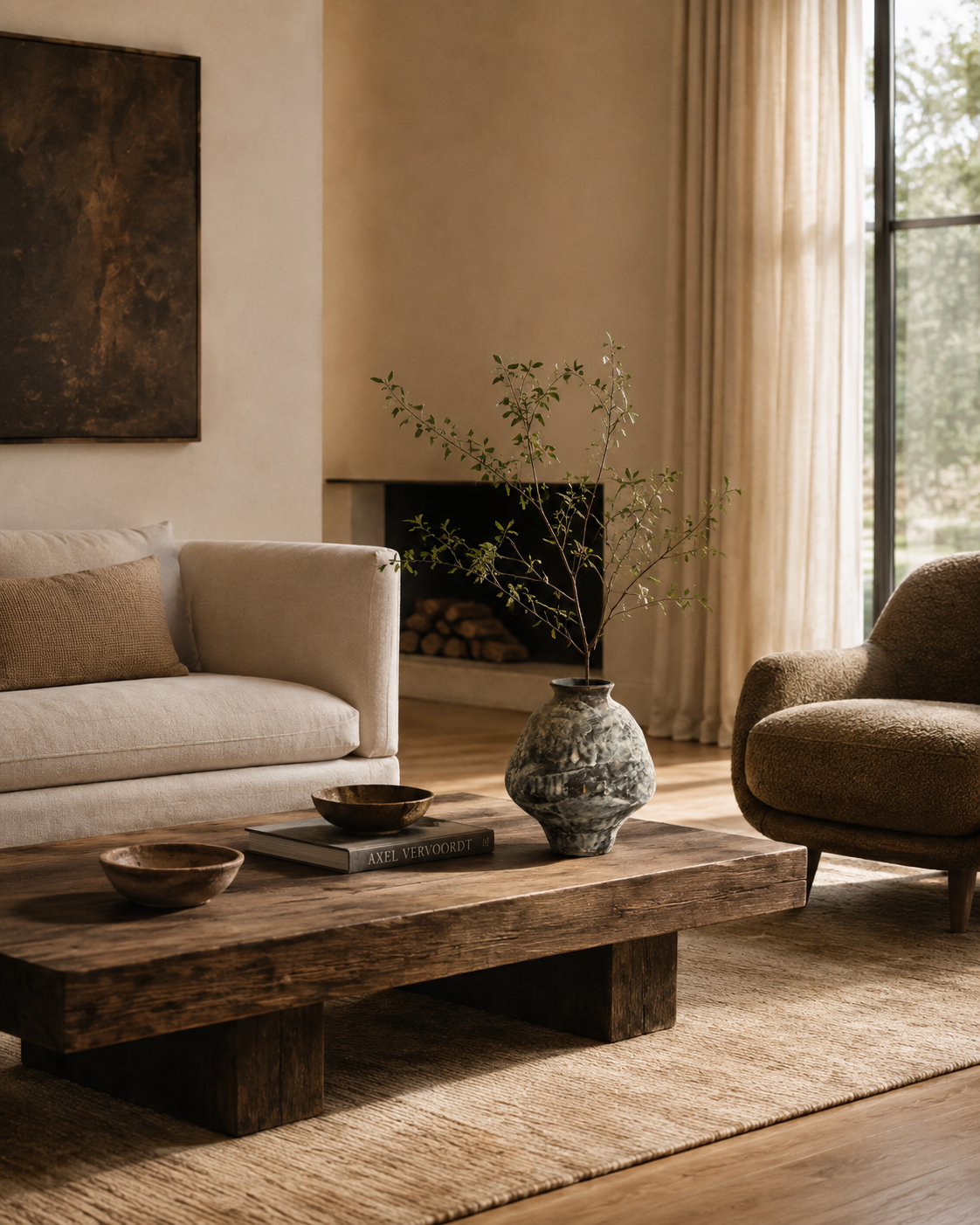 Odea Mottle Vase on a coffee table in a living room