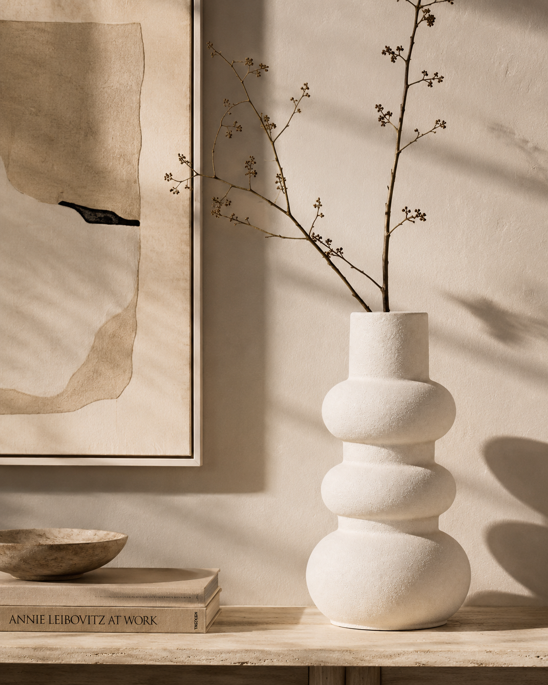 Luna Stack Vase on a console