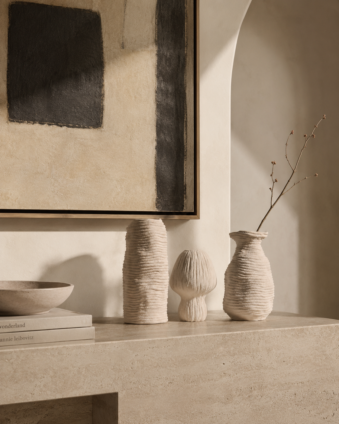 Evia Ripple Vase on a console