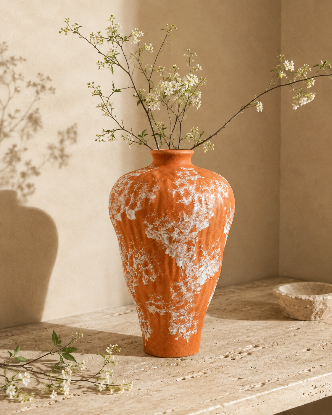 Olia Sienna Vase with stems on a tabletop