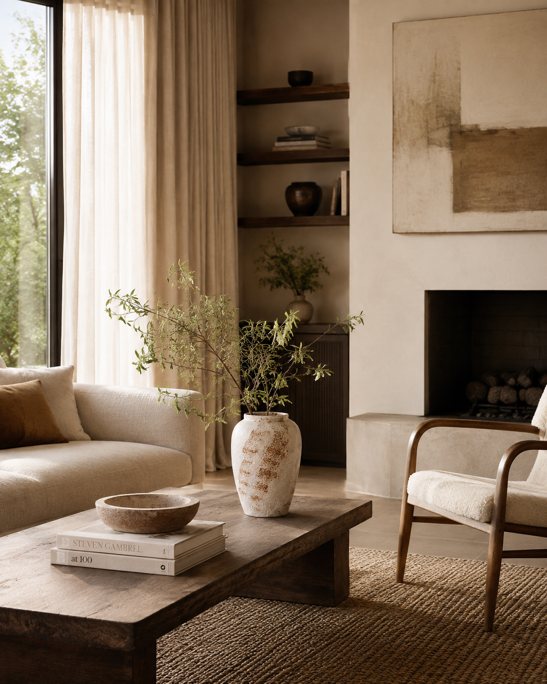 Mina Frost Vase on a coffee table in a living room