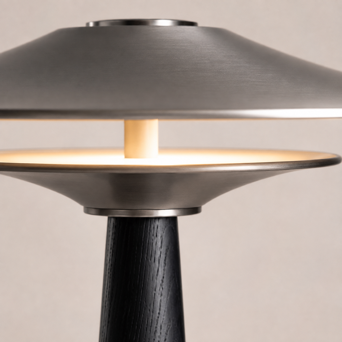 Vienne Sculptural Table Lamp close-up of the illuminated disc shade