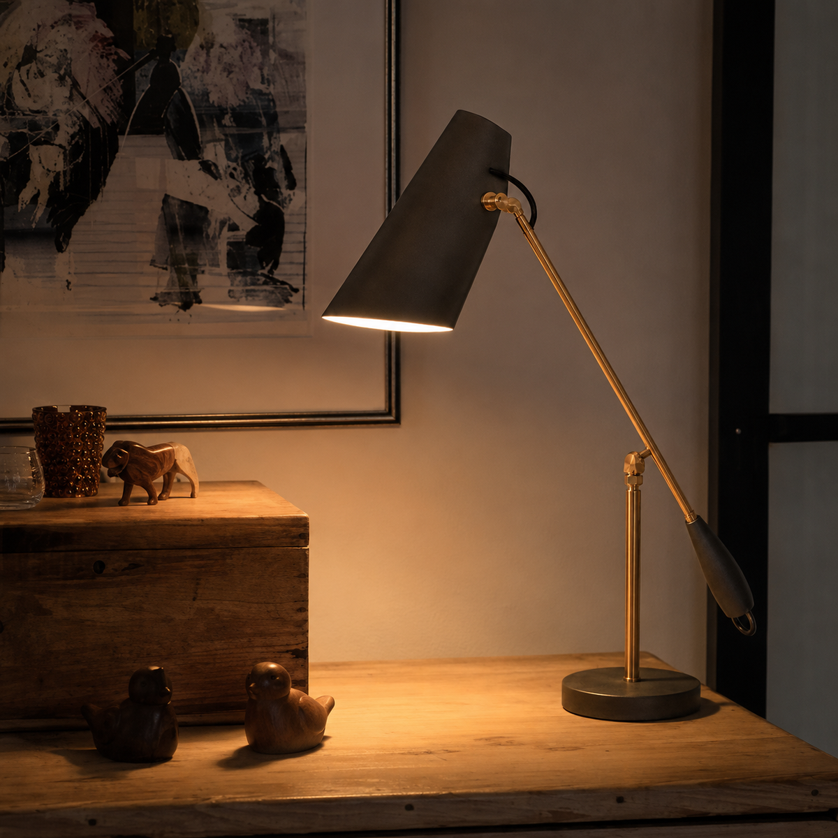 Freya Task Table Lamp glowing in an evening interior