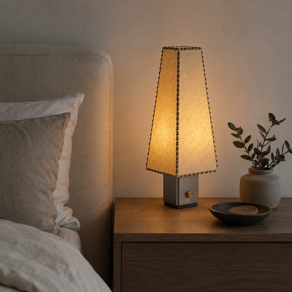 Nyla Sculptural Table Lamp on a bedside table