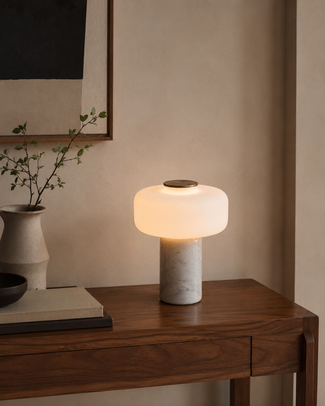Perrine Sculptural Table Lamp on a console