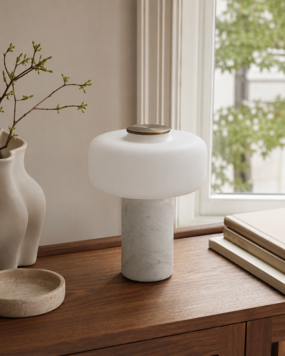 Perrine Sculptural Table Lamp in daylight near a window