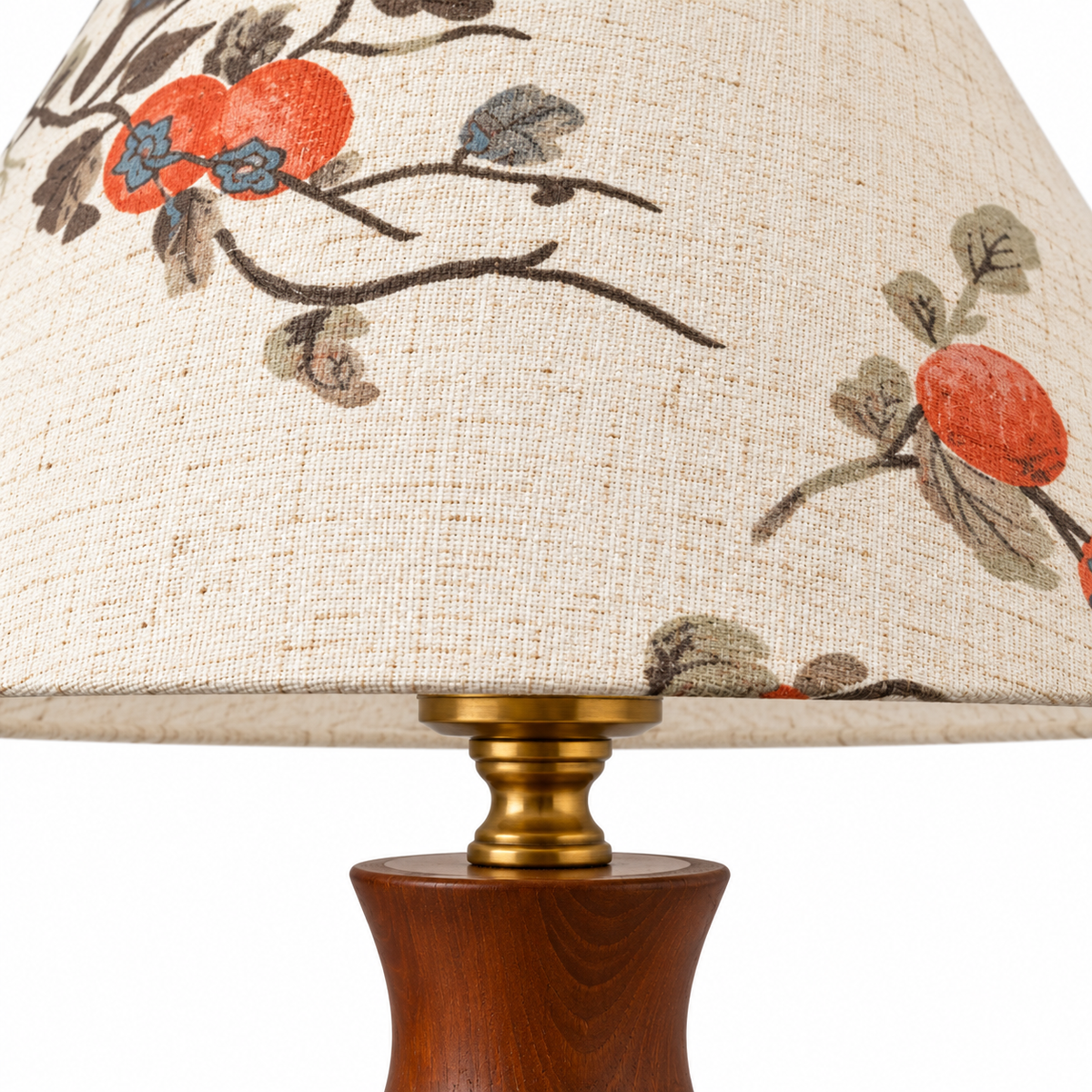 Elara Linen Table Lamp floral shade and brass-colored connector