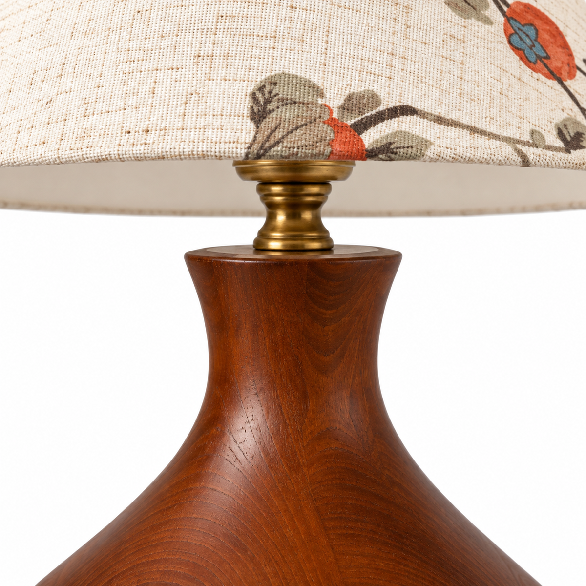 Elara Linen Table Lamp narrow wooden neck below the shade