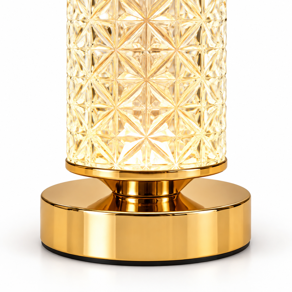 Vela Brass & Glass Table Lamp polished round foot and patterned column