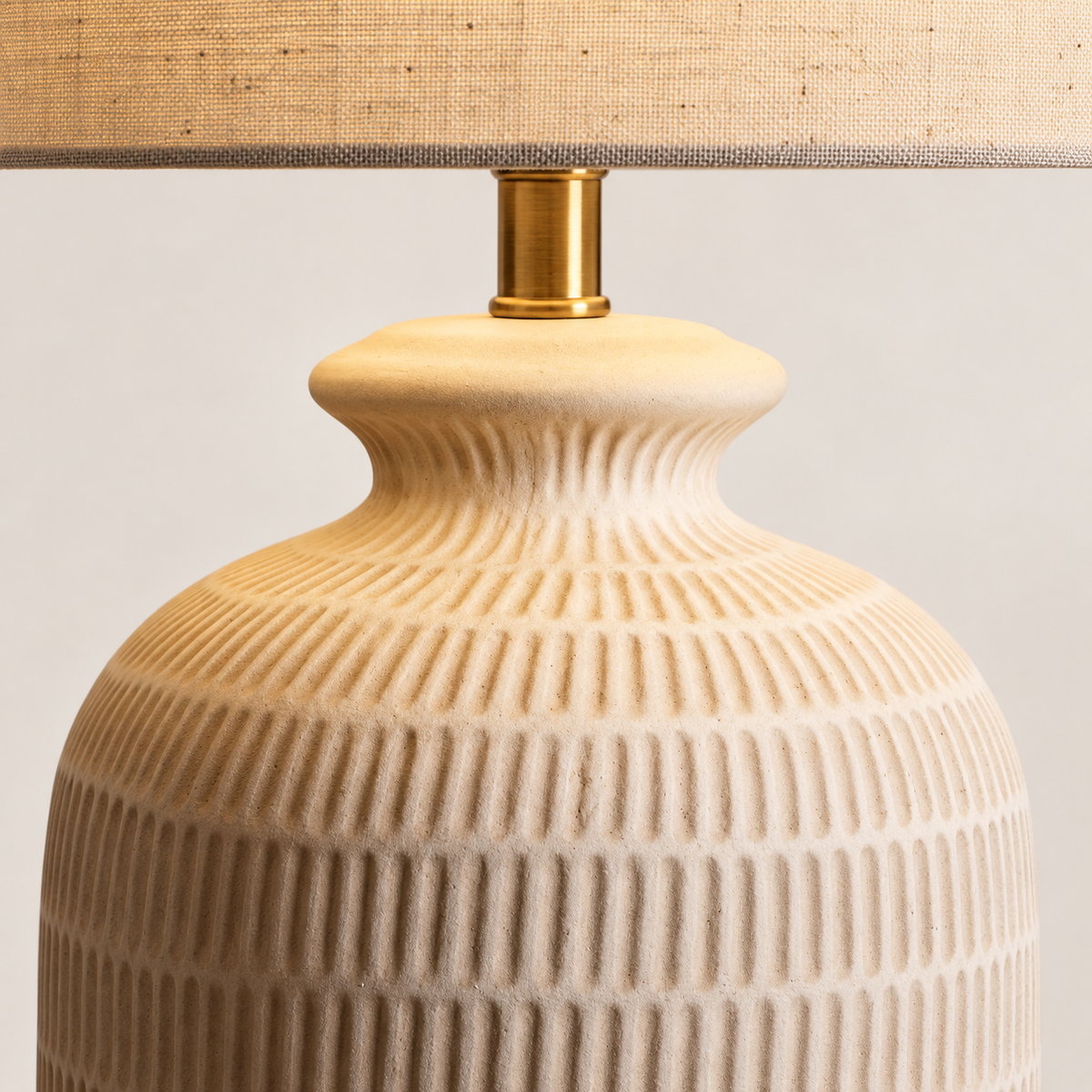 Nila Linen & Stone Table Lamp shade stem above the narrow neck