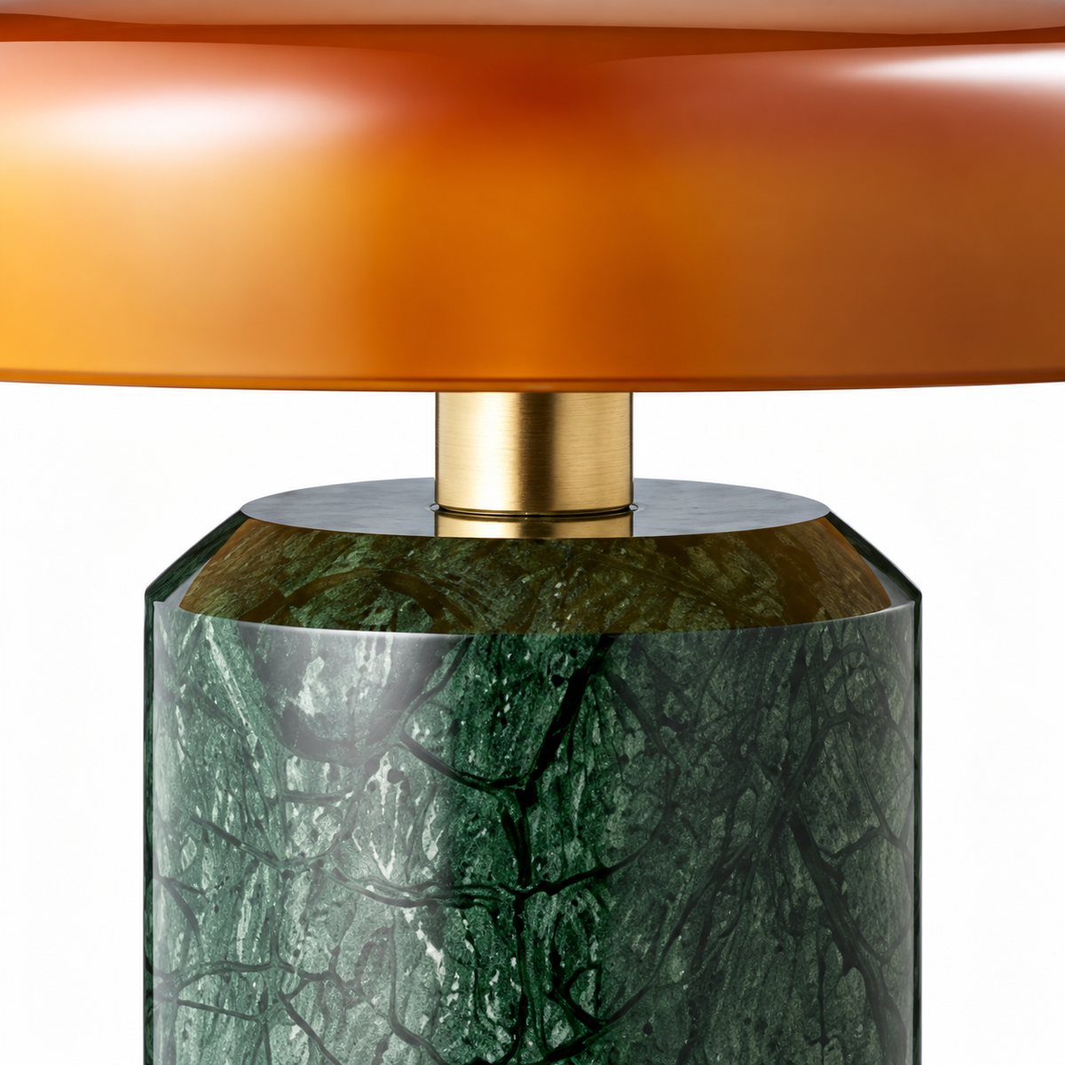 Eira Marble Table Lamp brass-colored connector above the green base
