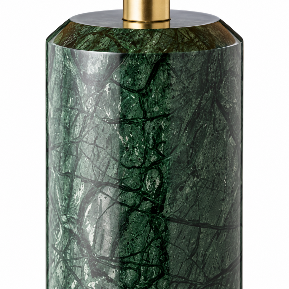 Eira Marble Table Lamp green veined cylindrical base detail